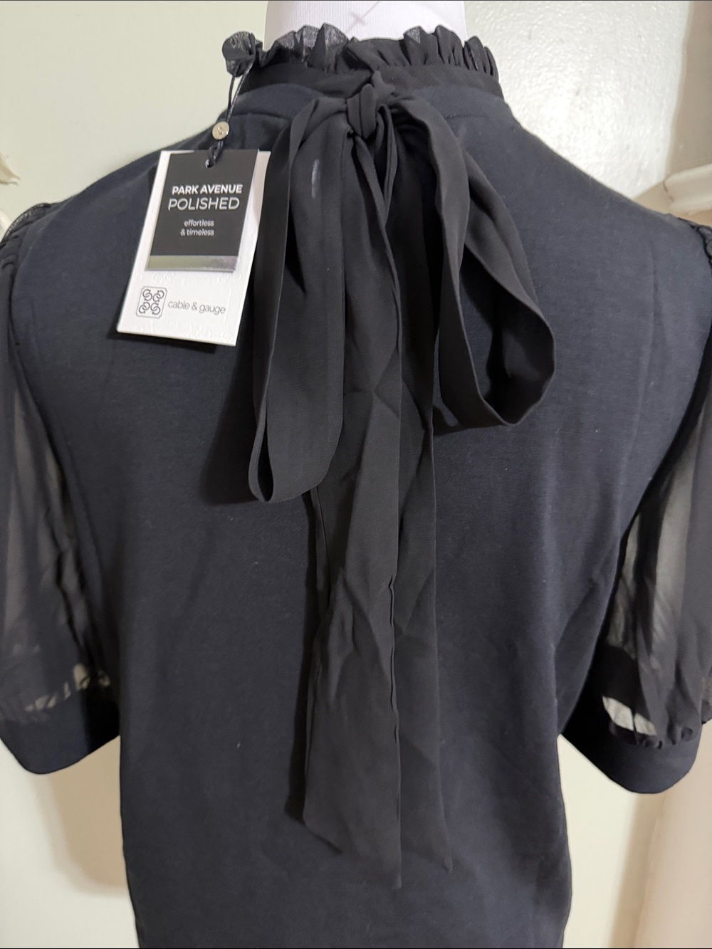 Cable & Gauge Black Ruffle Mock Neck Puff Sleeve Blouse - Picture 4 of 7